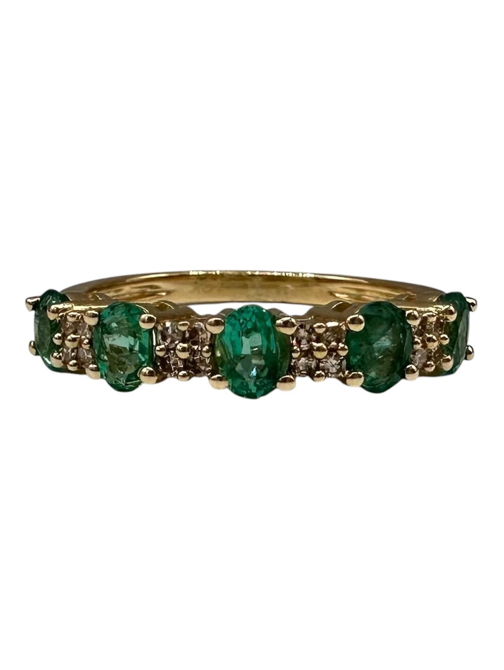 Emerald Diamond Ring 10kt Yellow Gold Five Stone Size 6 New